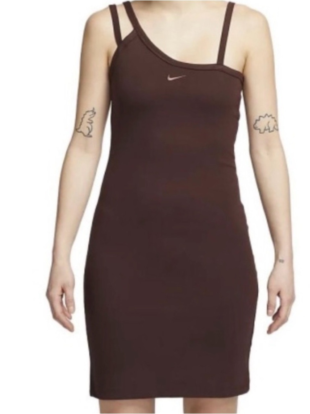 NWT Nike Women's Brown One-Shoulder Double-Strap Bodycon Dress